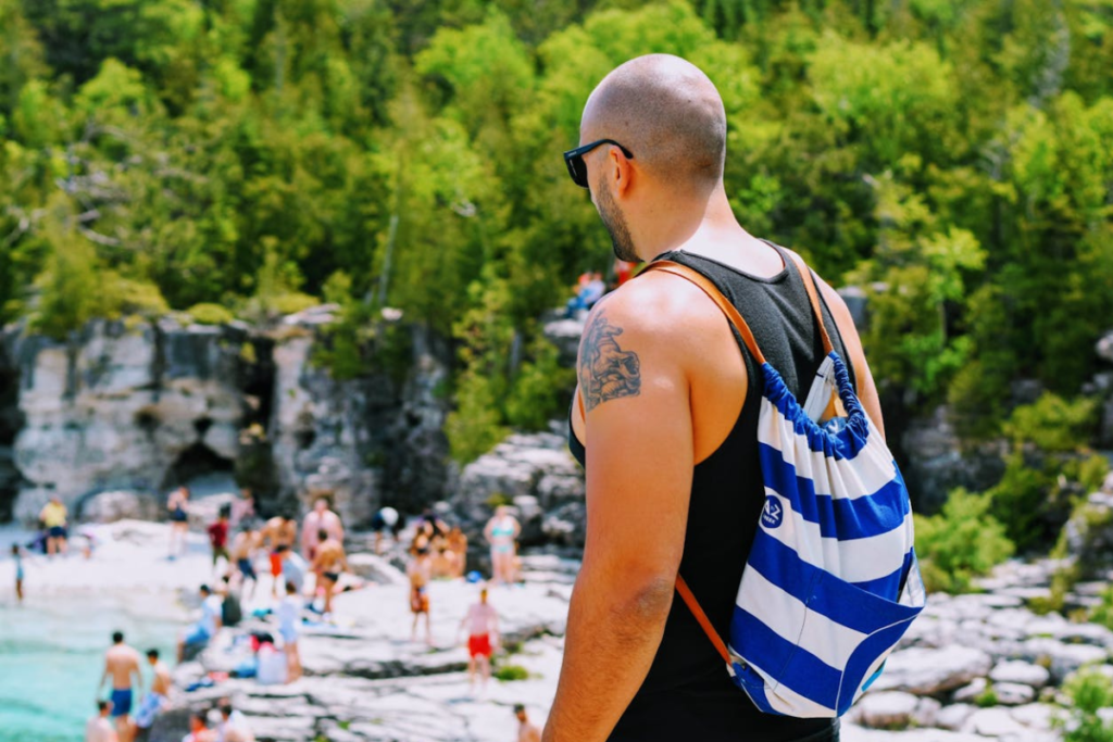 Shaved man in a vacation environment